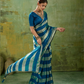 Blue Striped Satin Saree