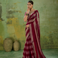 STORI Maroon Striped Velvet Satin Saree for Women