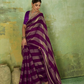 Wine Striped Satin Saree