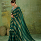 Pine Green Striped Satin Saree