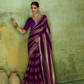 Wine Striped Satin Saree
