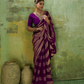 Wine Striped Satin Saree