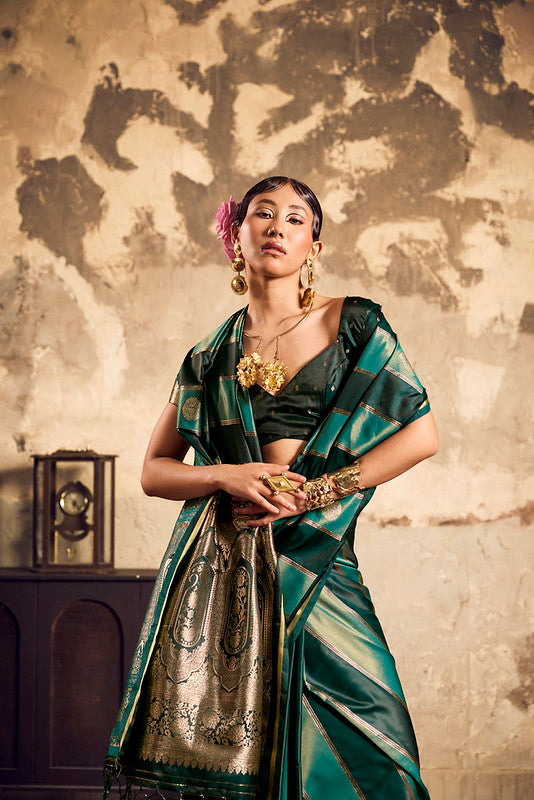 Green Satin Silk Saree