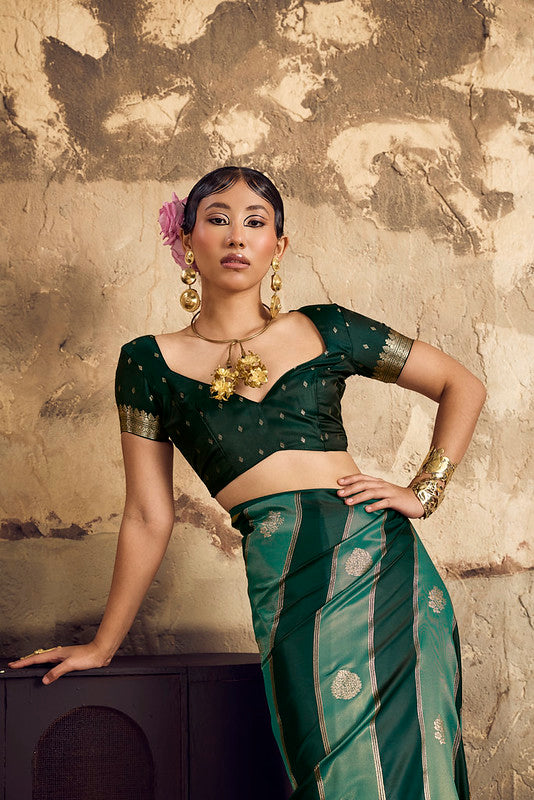 Green Satin Silk Saree