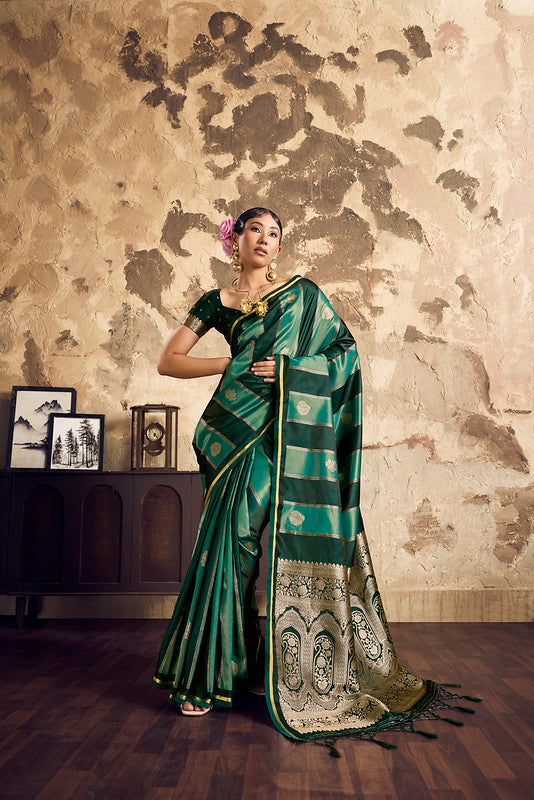 STORI Green Satin Silk Saree