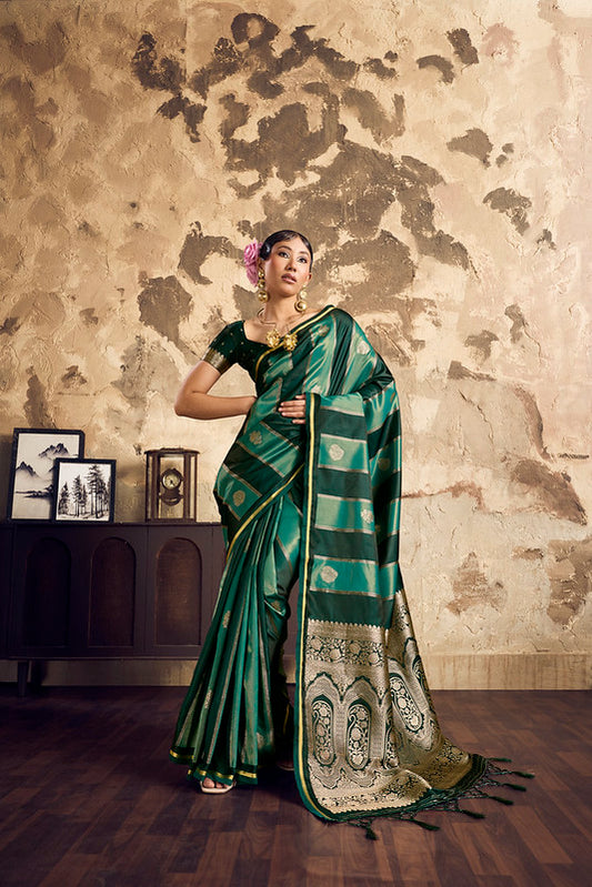 STORI Green Satin Silk Saree