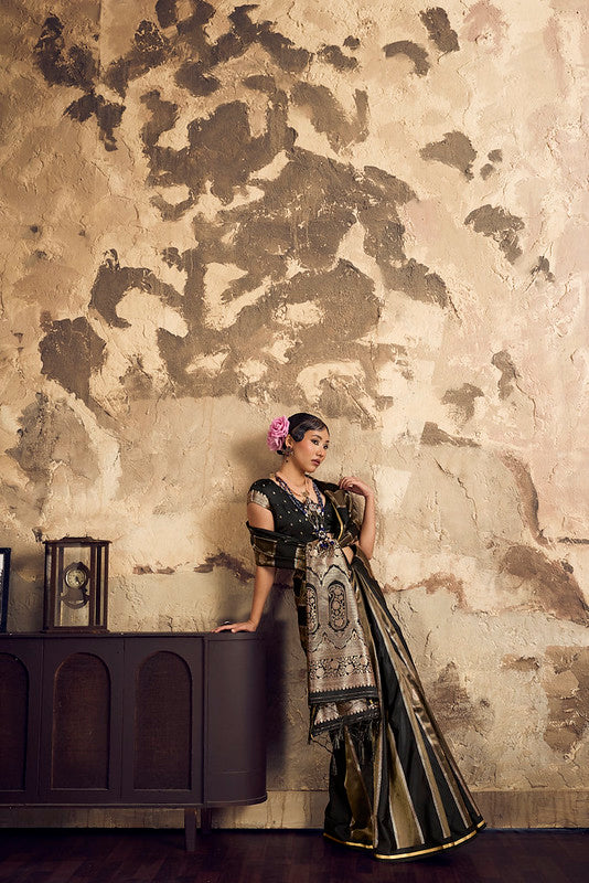 Black Pure Satin Silk Saree