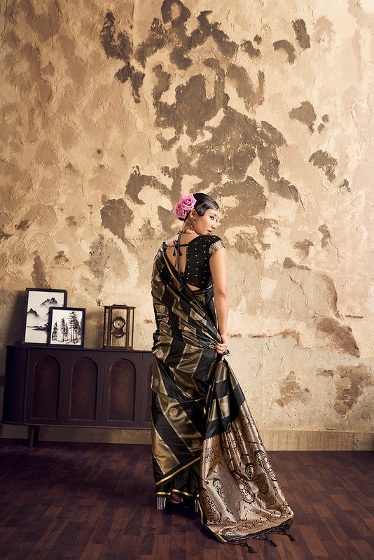 Black Pure Satin Silk Saree