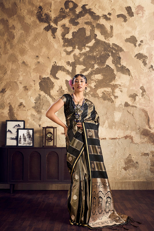Black Pure Satin Silk Saree