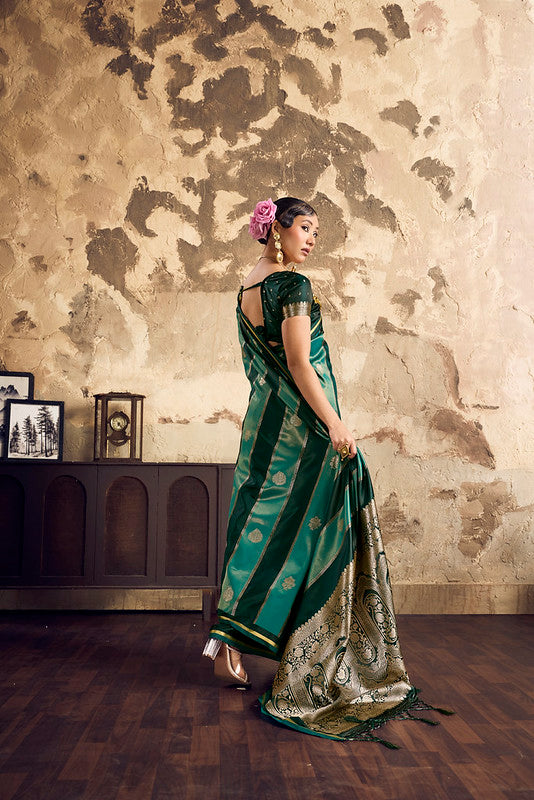 Green Satin Silk Saree