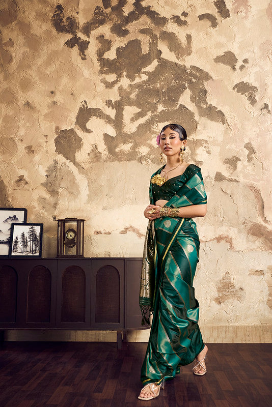 Green Satin Silk Saree