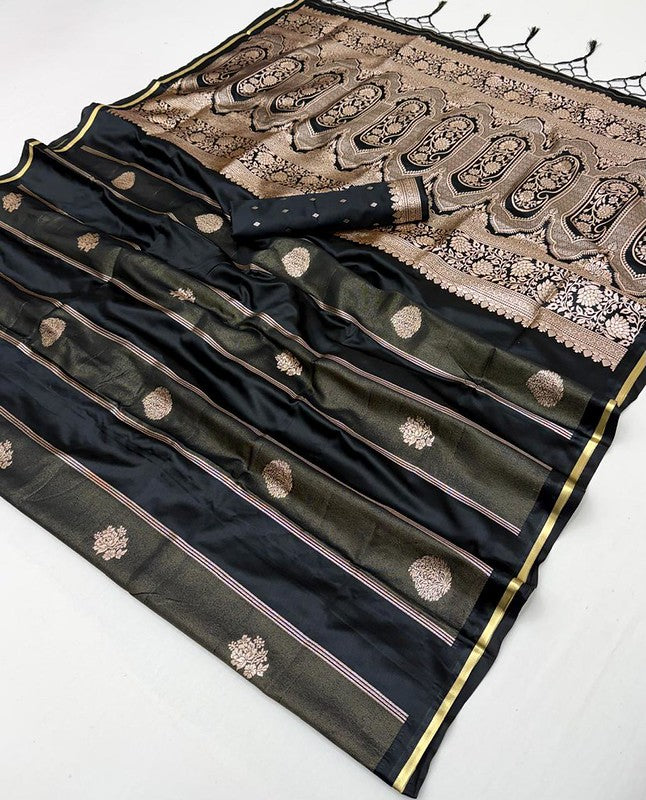 Black Pure Satin Silk Saree