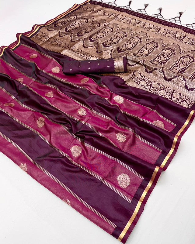 Wine Purple And Pink Satin Silk Saree