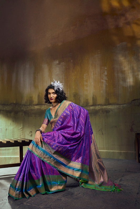STORI Dual Purple Pochampally Handloom Silk Saree
