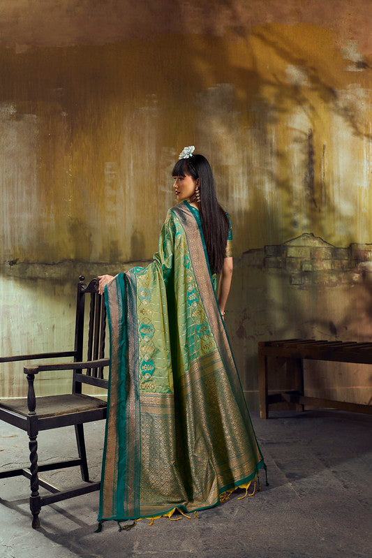 STORI Dual Green Pochampally Handloom Silk Saree