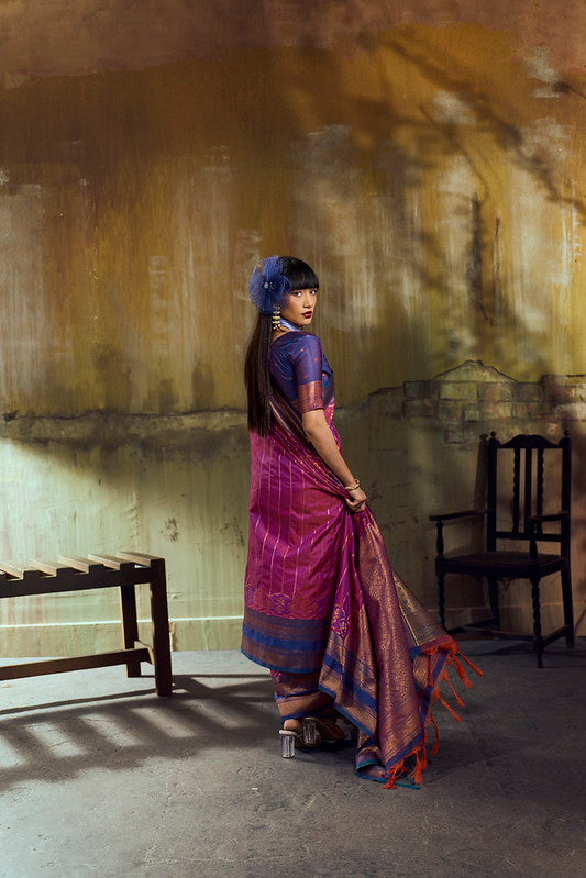 STORI Dual Pink Pochampally Handloom Silk Saree