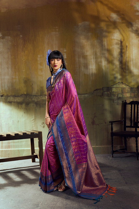 STORI Dual Pink Pochampally Handloom Silk Saree