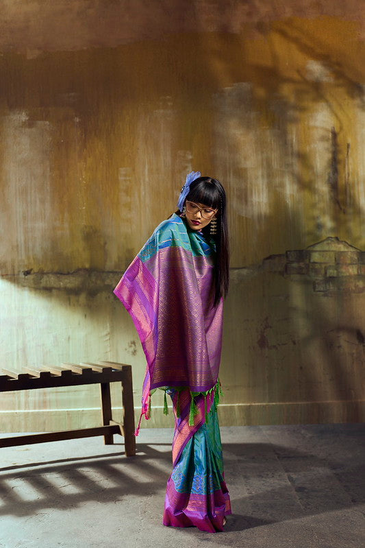 Dual Green Pochampally Handloom Silk Saree