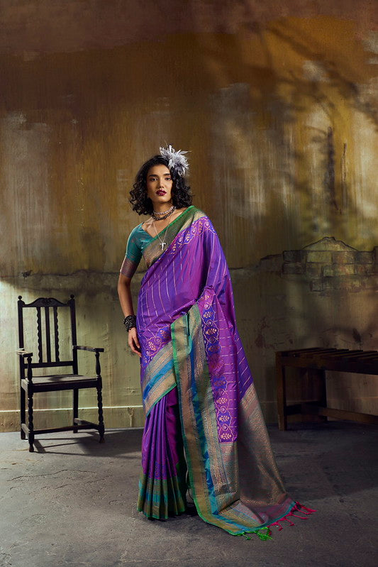 STORI Dual Purple Pochampally Handloom Silk Saree