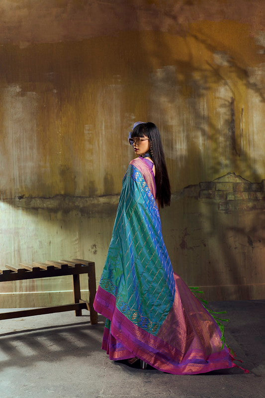 Dual Green Pochampally Handloom Silk Saree