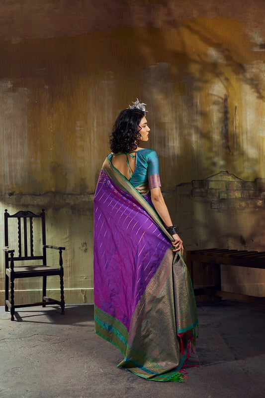 STORI Dual Purple Pochampally Handloom Silk Saree