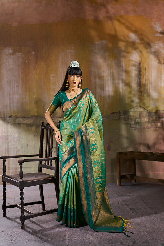 STORI Dual Green Pochampally Handloom Silk Saree