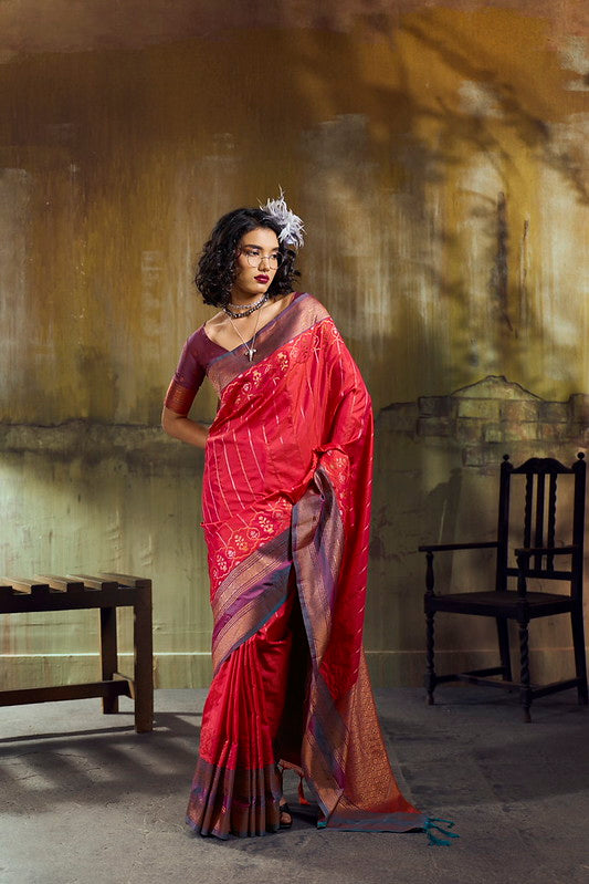 Dual Red Pochampally Handloom Silk Saree