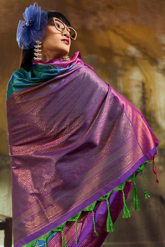 Dual Green Pochampally Handloom Silk Saree