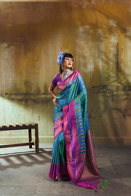 Dual Green Pochampally Handloom Silk Saree