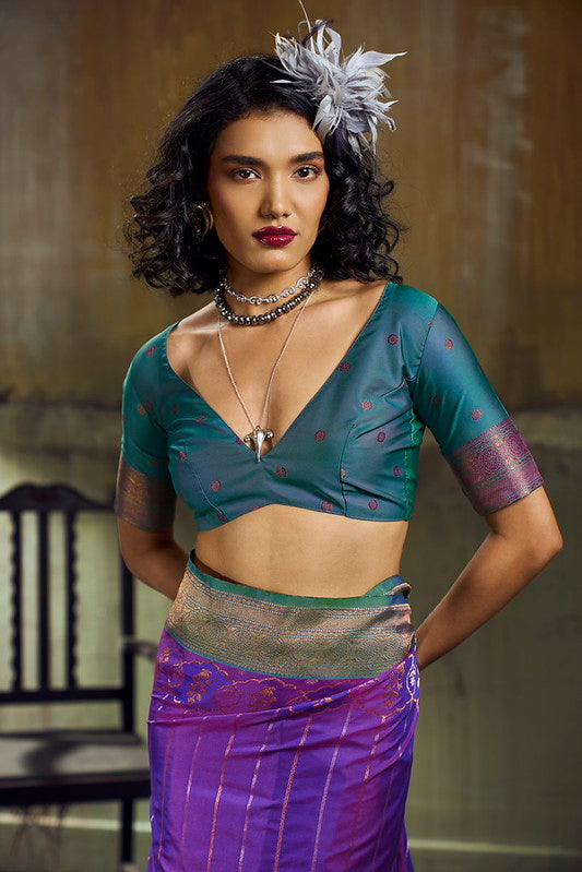 STORI Dual Purple Pochampally Handloom Silk Saree