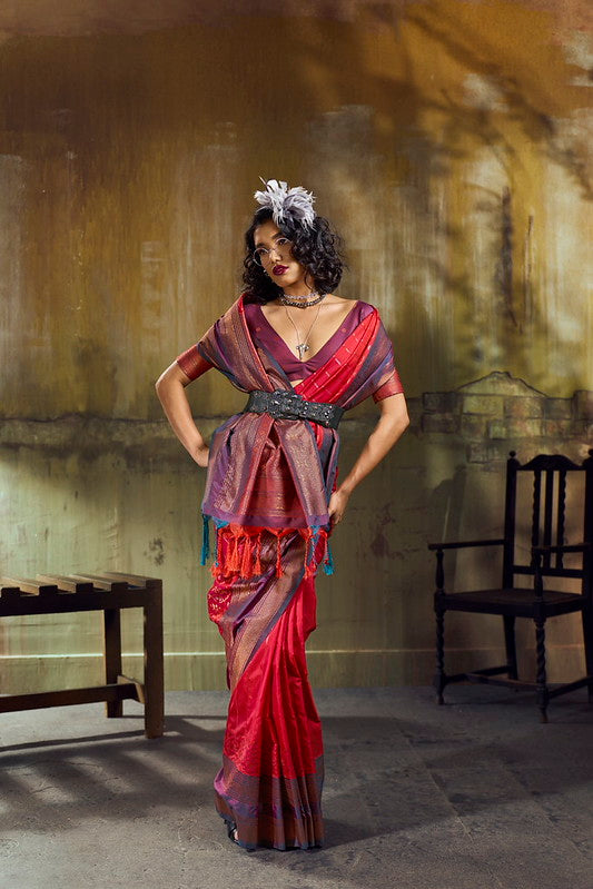 Dual Red Pochampally Handloom Silk Saree