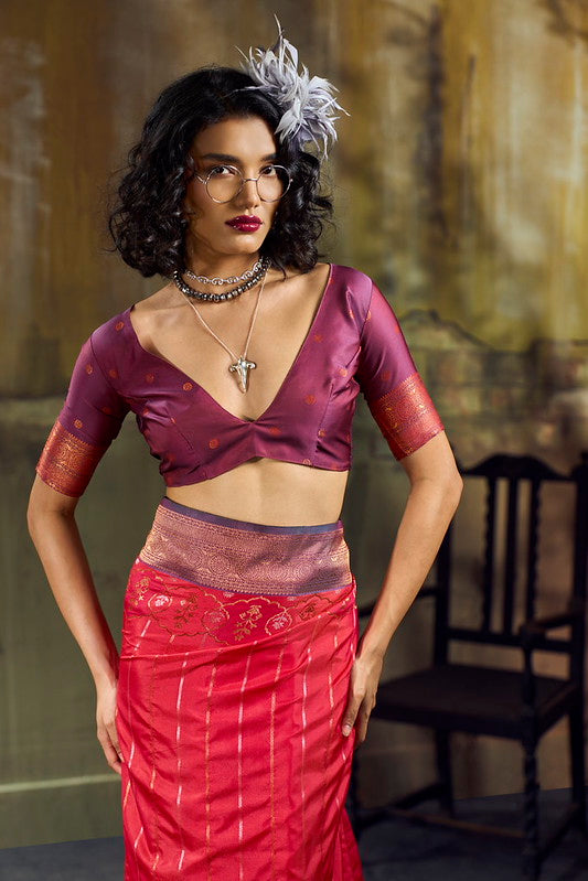Dual Red Pochampally Handloom Silk Saree