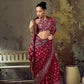 Cherry Red Ajrakh Printed Saree