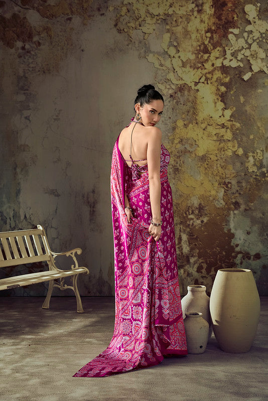 Mulberry Pink Ajrakh Printed Saree
