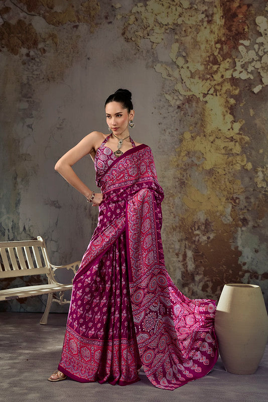 Mulberry Pink Ajrakh Printed Saree
