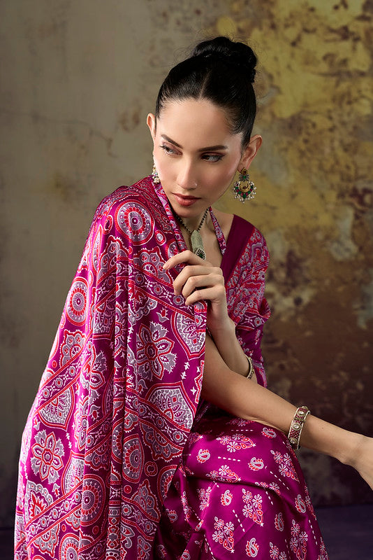 Mulberry Pink Ajrakh Printed Saree