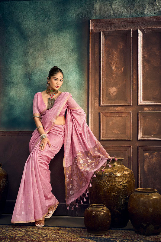 Rose Pink Munga Pure Cotton Handloom Saree