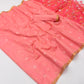 Peach Pink Munga Pure Cotton Handloom Saree