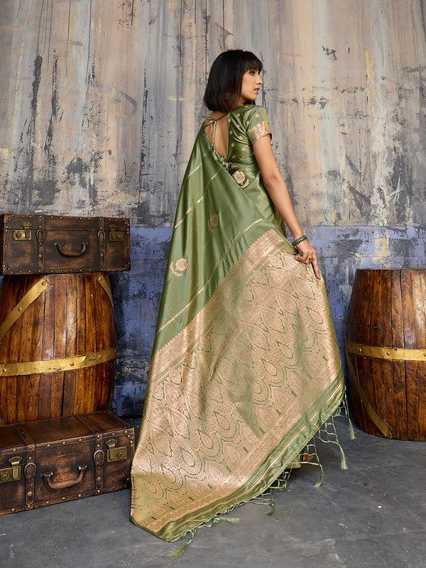 Moss Green Satin Silk Saree