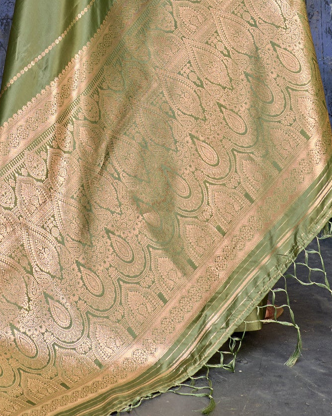 Moss Green Satin Silk Saree
