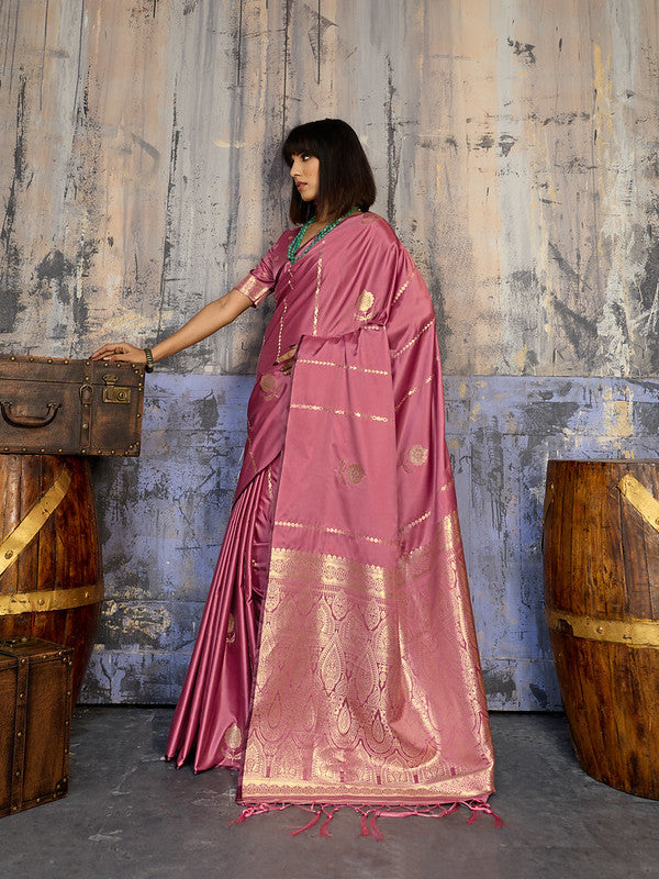 STORI Rose Pink Satin Silk Saree for Women