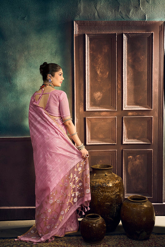 Rose Pink Munga Pure Cotton Handloom Saree