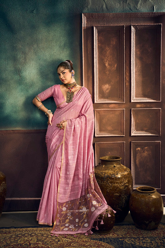Rose Pink Munga Pure Cotton Handloom Saree