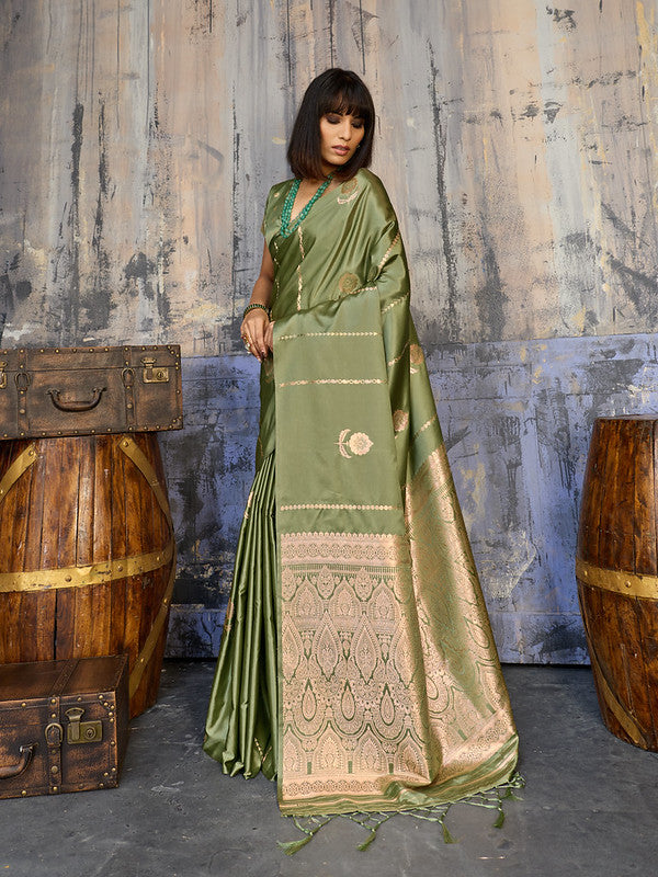 Moss Green Satin Silk Saree