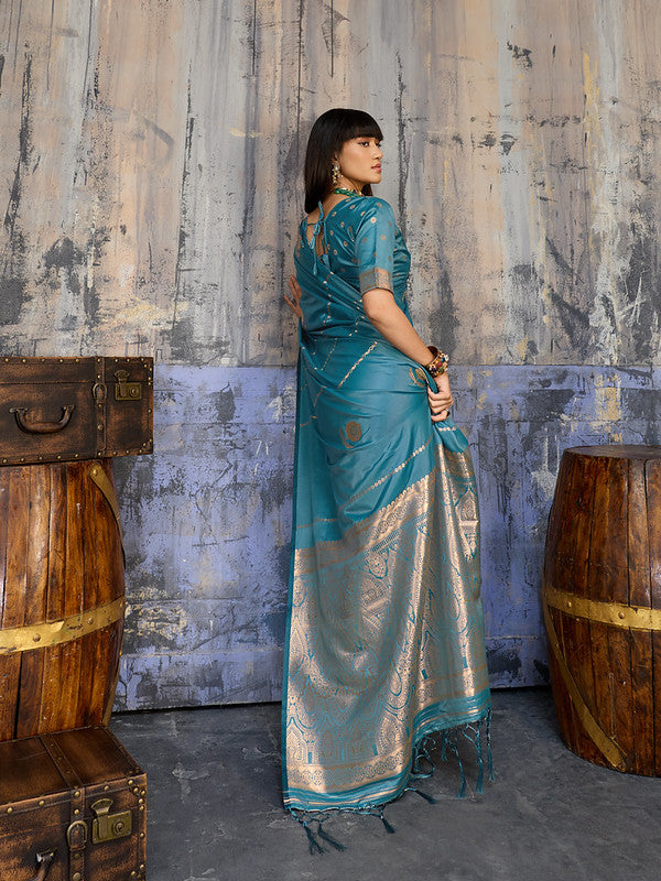 Teal Blue Satin Silk Saree