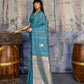Teal Blue Satin Silk Saree