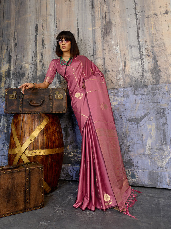 STORI Rose Pink Satin Silk Saree for Party