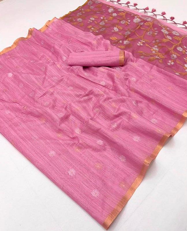 Rose Pink Munga Pure Cotton Handloom Saree
