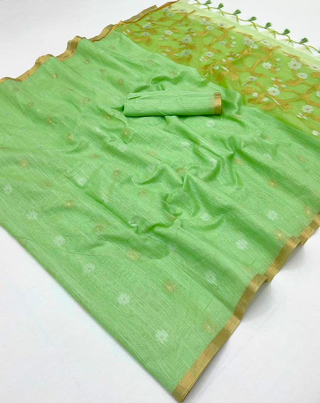 Pista Green Munga Pure Cotton Handloom Saree