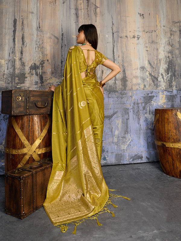 STORI Mehendi Green Satin Silk Saree